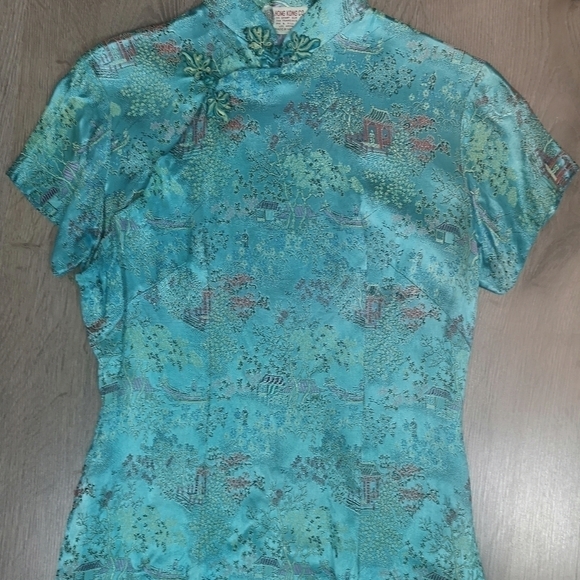 90S Y2K Chinoiserie Suzy Wong Cheongsam Lt Blue fitted short dress - Picture 6 of 7